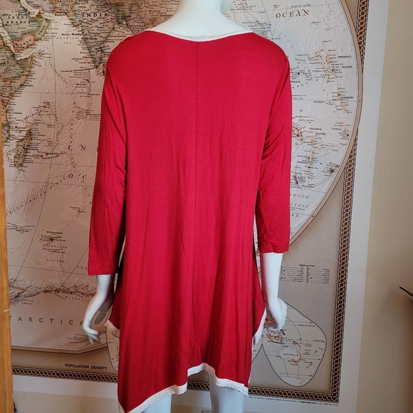 P.Michael Arkansas Razorbacks red long flowy tunic white trim asymmetrical hem L - Picture 2 of 15